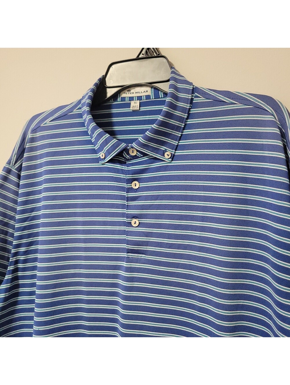 Peter Millar Polo Shirt Mens XL Blue Striped Stretch Golf Performance